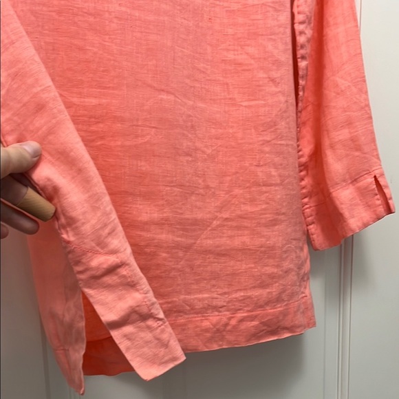 Lilly Pulitzer 100% Linen Salmon Pink Collared Long Sleeve Blouse - Size Small - Picture 11 of 13